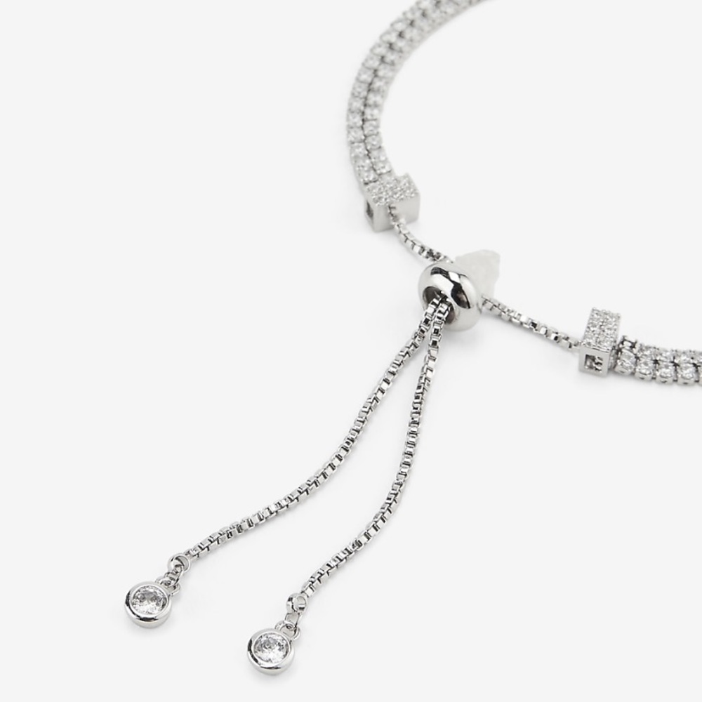 Two Row Rhinestone Pull-Cord Bracelet - Picture 2 of 2